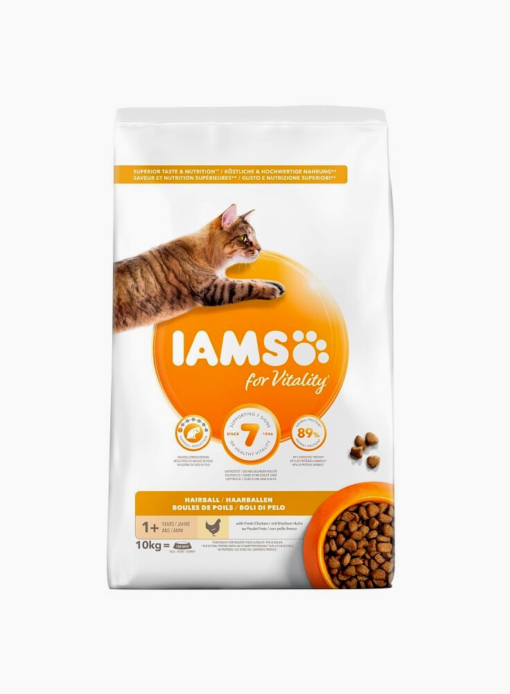 Iams for Vitality Cat Hairball Control Adult All Breeds Chicken 10 Kg