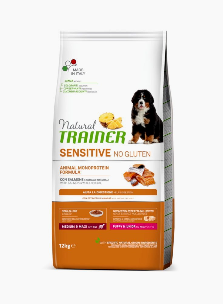 Trainer Sensitive NoGluten Puppy Medium&Maxi Salmone e cereali 12Kg