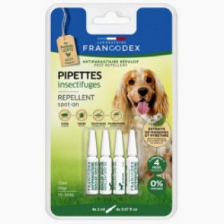 Antiparassitario 4 fiale effetto repellente naturale Francodex per cani fino da 15 a 30kg